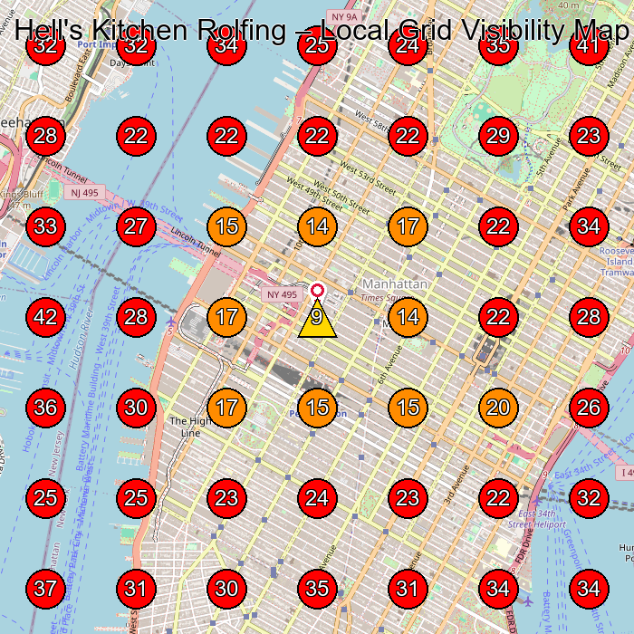 Hell's Kitchen Rolfing GeoGrid visibility map for Physical Therapist in New York